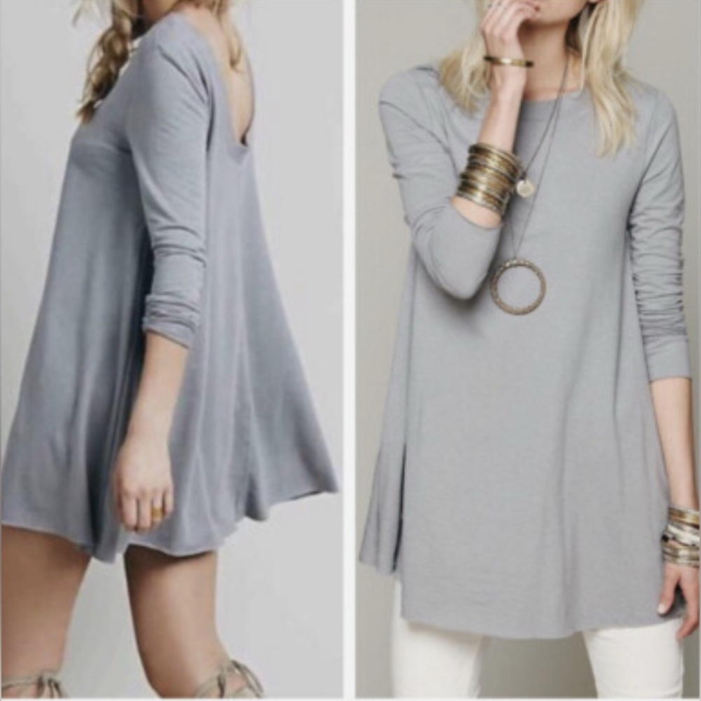Free People FP Beach Beatnik Tunic Gray Trapeze Dress Low Cut Back